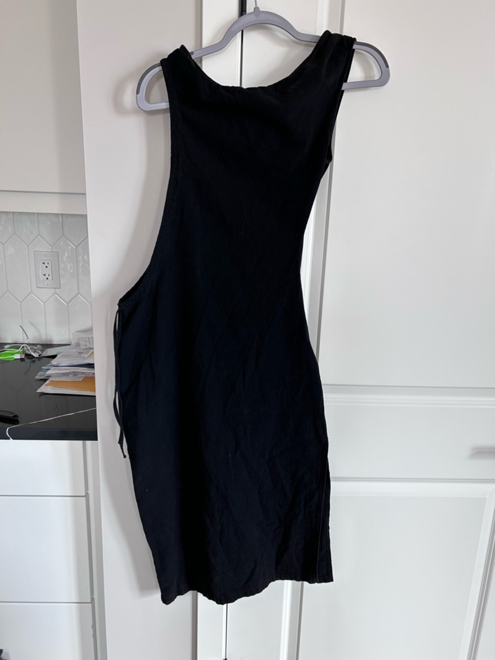 4th & Reckless Black Minimalist Sleeveless Midi Dress Cinched Open Side Slit